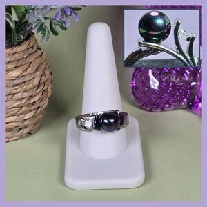 Black Pearl & CZ Avant Garde‎ Ring Size 10.5 (NWOT)